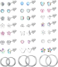 Jstyle 24 Pairs Hypoallergenic Screw Back Earrings for Girls Women Surgical... 