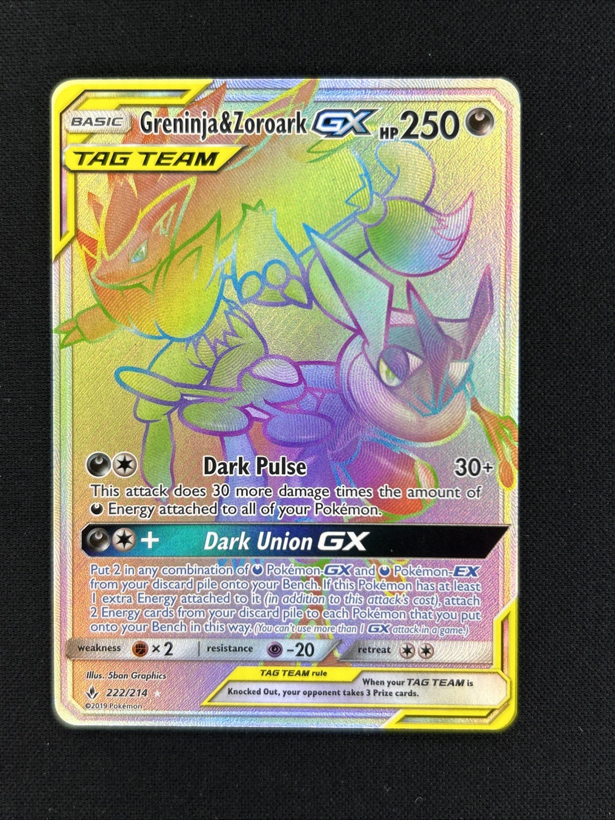 Greninja & Zoroark GX (Secret) 222/214 Sm-Unbroken Bonds Holo Pokémon Card