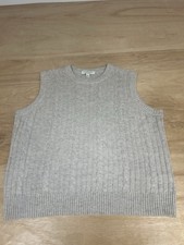 M&S Autograph Cable Knit Vest Tank Top Gilet Merino Cashmere Grey Large L VGC