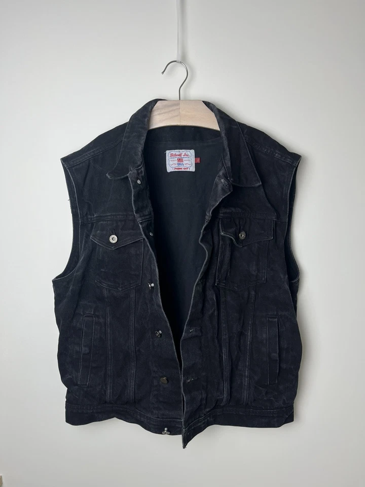 Biltwell Inc Black Denim Vest Men's XL Trucker Button Front USA Made Biker - Image 2 of 4