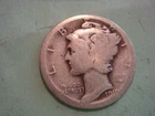 Semi Key Date 1919 S Mercury Dime very worn edge album filler , actual coin