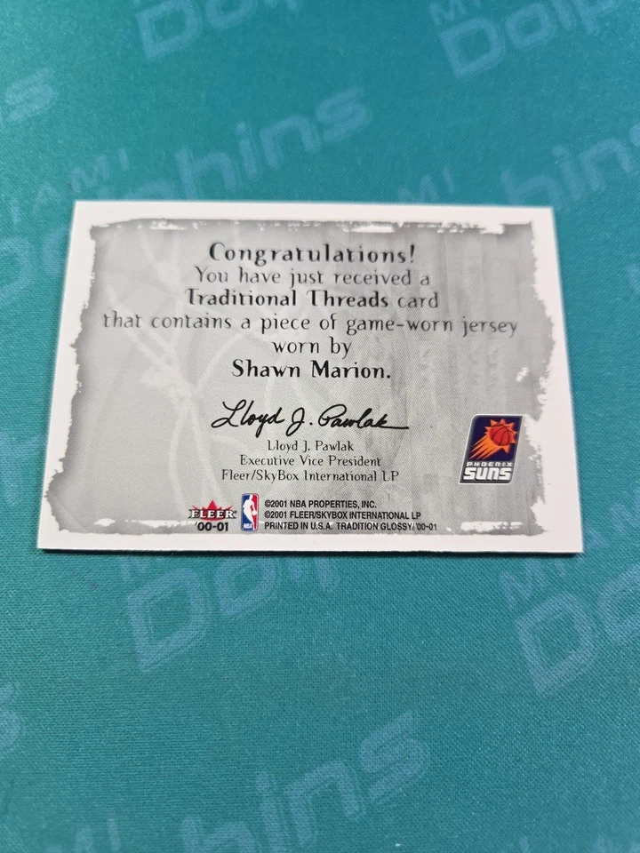 2000 - 2001 Fleer 传统线程比赛穿球衣 Shawn Marion Phoenix Suns — 第 2/2 张图片