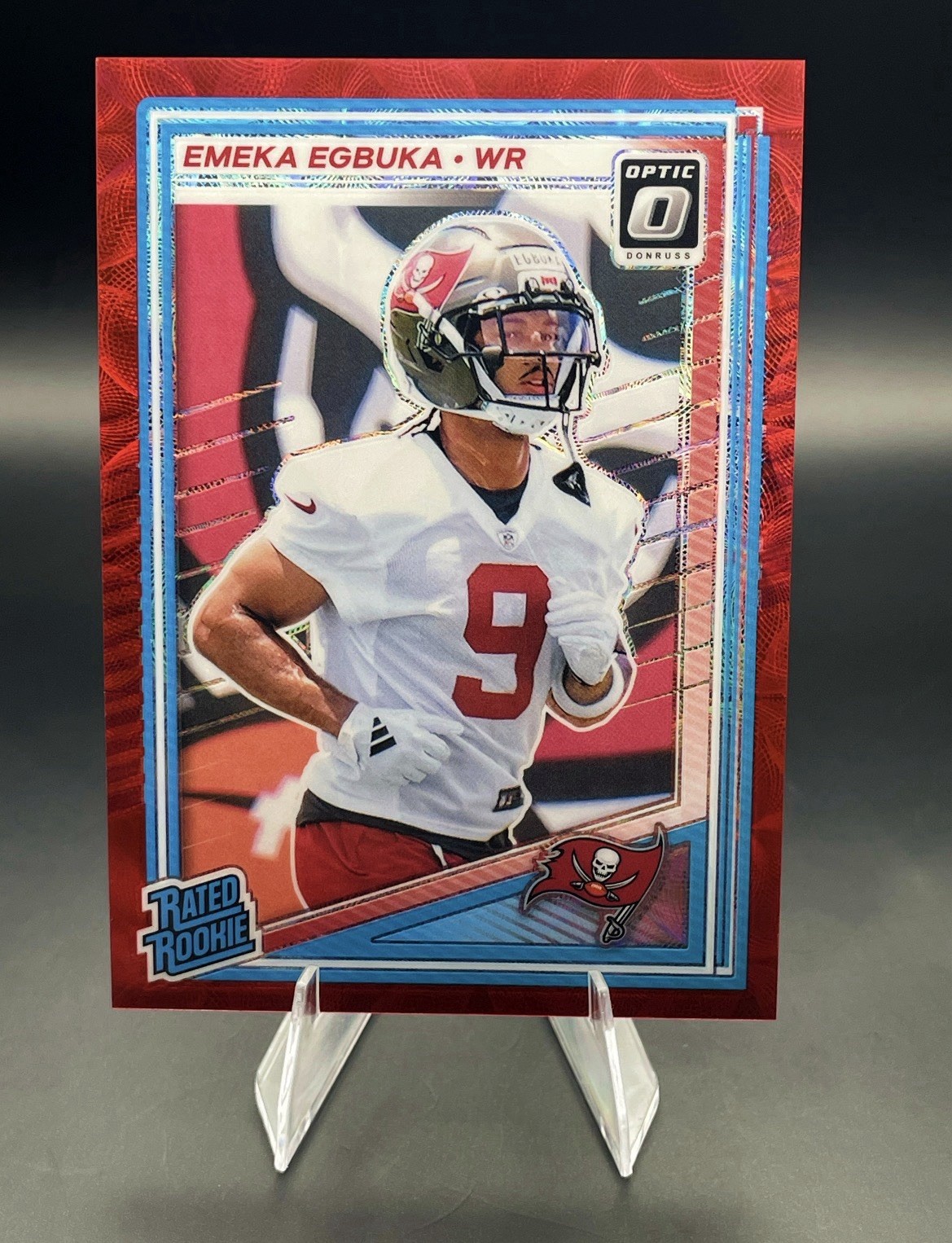 2025 Optic H2 Emeka Egbuka Red Mojo Color Mtch Prizm Rated Rookie SP Buccaneers 