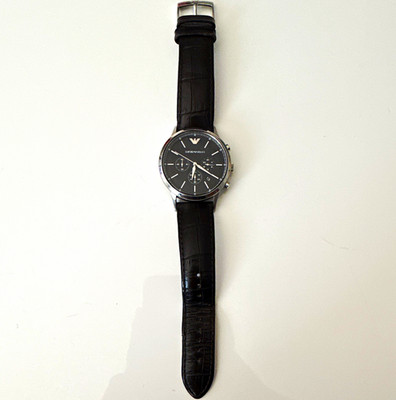Emporio Armani Men's Chronograph Quartz Watch Black Dial Leather Strap 50m