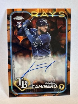 2024 Topps Chrome Black Orange Junior Caminero Auto 13/15 Jersey # Match 1/1