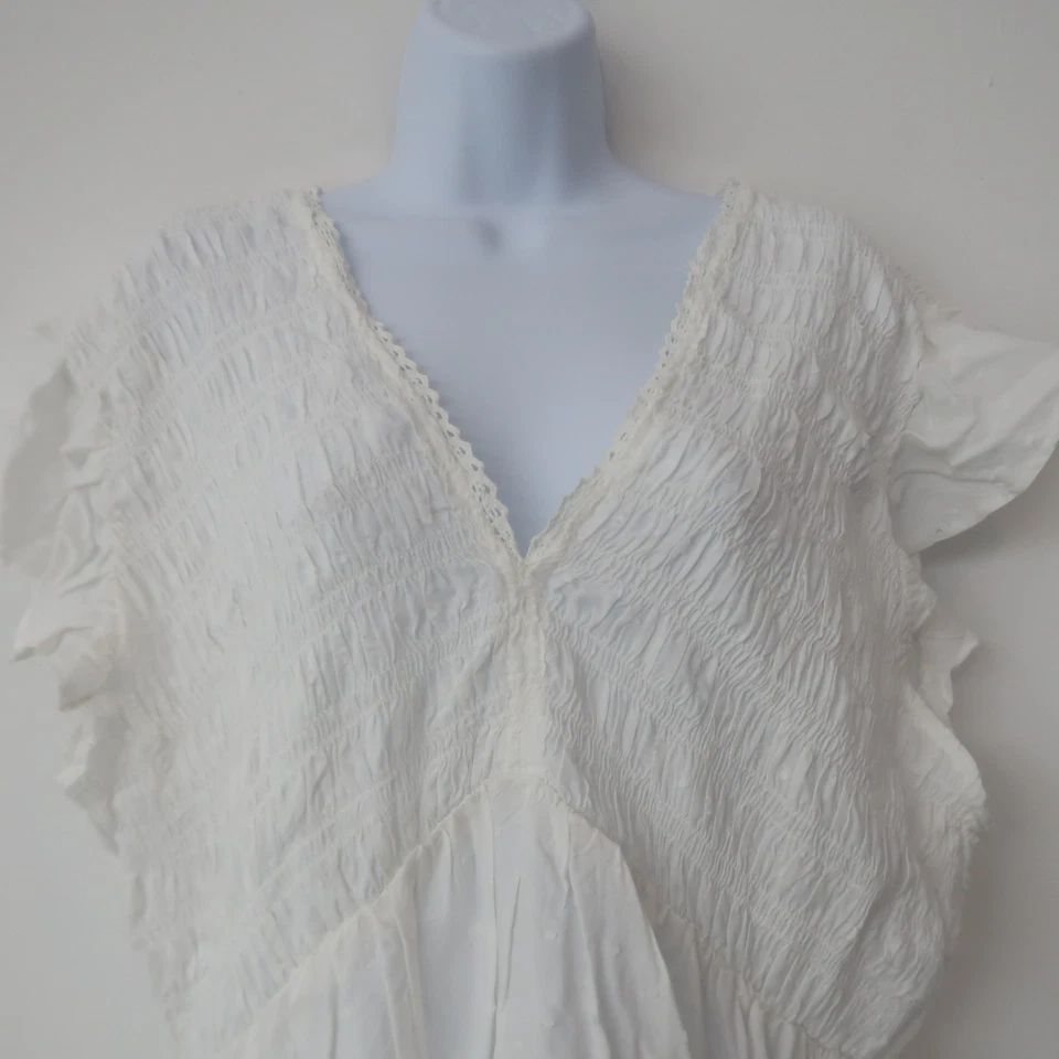 Blusa Angie Babydoll 2X Blanca Calada Fluida Boho Cuello en V Volantes Informal Top Foto 3 de 4