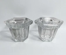 Heavy Crystal Votive Candle Holders Hexagon Faceted Cut Glass 3” Tall Set Of 2