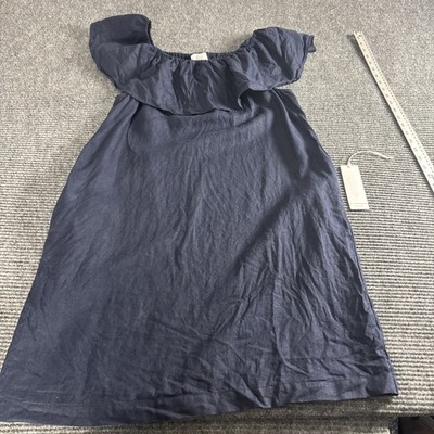 The White Company White Label Linen Dress Frill Trim Navy Blue Sz US 10 UK 14