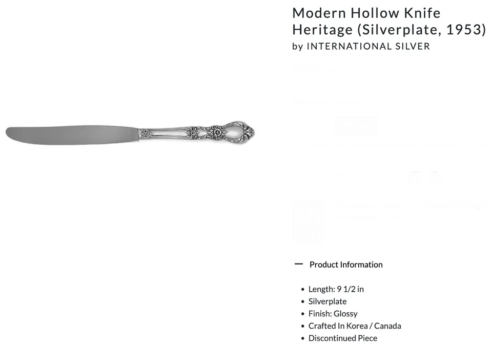 8 Modern Hollow Knife Heritage Silverplate, 1953 by International Silver 9 1/2" - Image 2 of 4