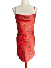 Guess Orange Satin Slip Dress with Gold Chain & Black Tassel Motif