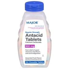 Major Calcium Carbonate Antacid Tablets 500mg Chewable 150 Count for Heartburn
