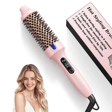 Dual Voltage Ionic Hair Brush Curling Straightening Hot Air Styler 6 Temp LED