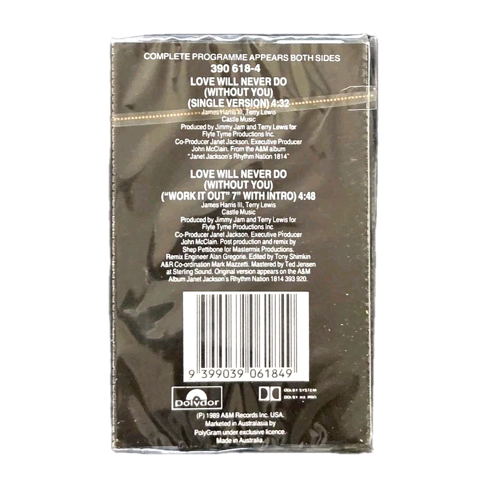 JANET JACKSON "Love Will Never Do" RARE STILL SEALED AUSSIE 1989 CASSETTE SINGLE - Image 2 of 2