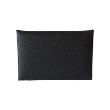 Hermes Calvi Card Holder Silver Hardware Black