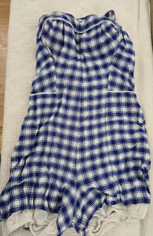 Traje de baño vintage de 1930 y 1940 azul blanco a cuadros traje de baño mameluco para mujer! Foto 3 de 4