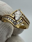 Vintage Custom 14k Gold Diamond Bypass Wedding Ring Marquise