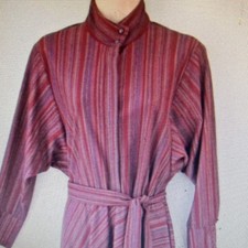 Striped High Neck Belted Midi Shirt Dress Red Purple Multicolor Long Sleeve