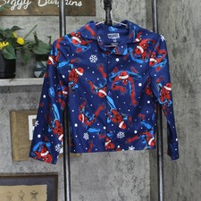 Marvel Boys Button Up Spider Man Christmas Pajama Shirt Top Blue 10