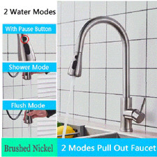Kitchen Sink Faucet Brushed Nickel Single Handle Swivel Pull Down Sprayer Mixer