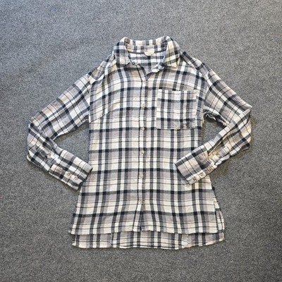 Pilcro Top Women Size Small Gray Plaid Flannel Button Shirt Tunic Capsule Casaul