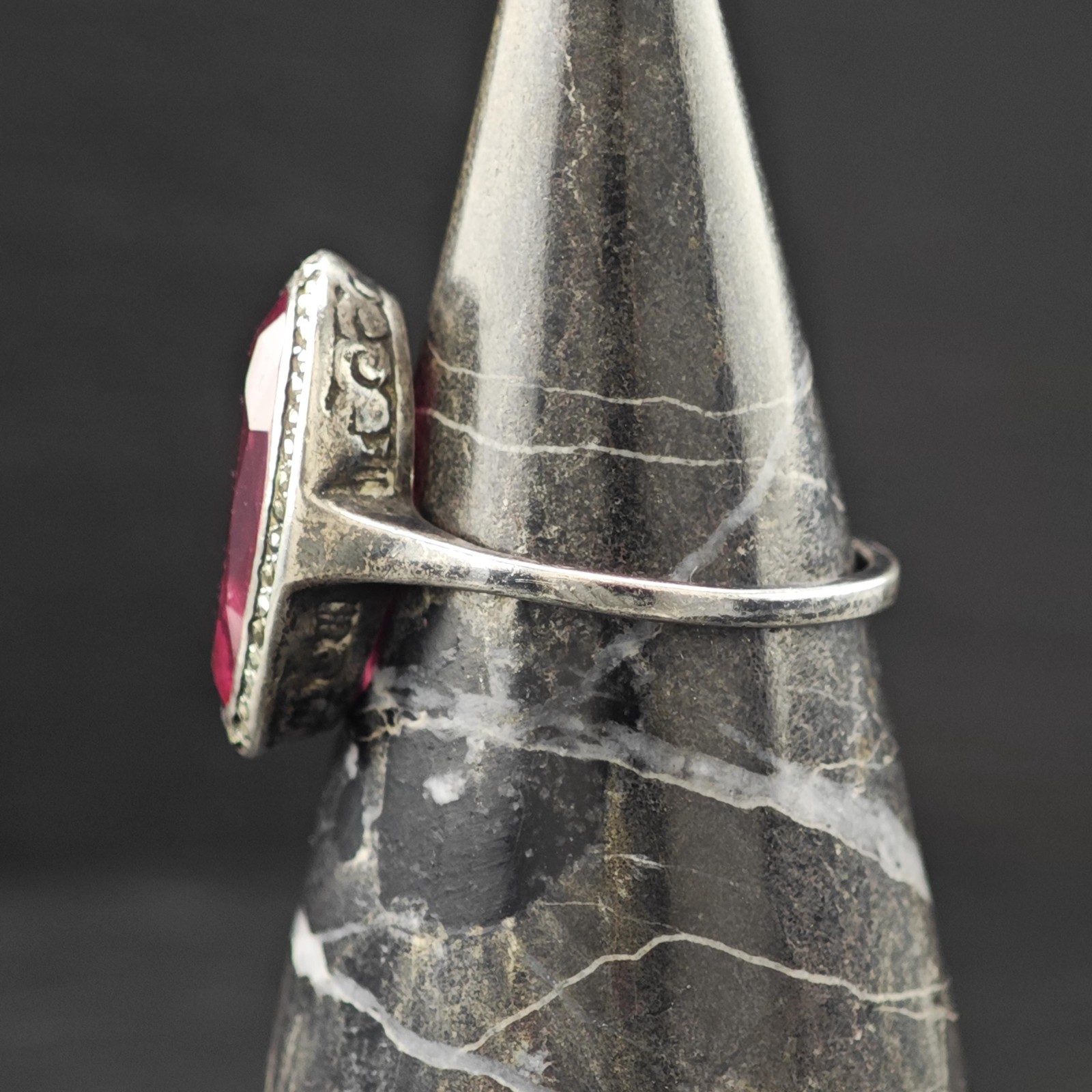 Art Deco Style Ruby Ring Sterling Silver Size 7 - image 10