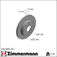2X Zimmermann 430.2604.20 Bremsscheibe FüR Opel Agila A H00