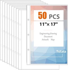 50PCS Page Protectors Tabloid Size 11x17 Clear Binder Sleeves for Documents
