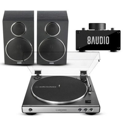Audio-Technica AT-LP60X Turntable (Gunmetal) with Desktop Amplifier System