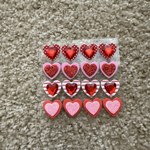 Valentine's Day Hearts Gem Glitter Foam Shape Stickers Craft Teacher Supply