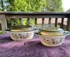 Vintage Pyrex England Woodland Country Autumn Casseroles Amber Lid Rare Set Of 2