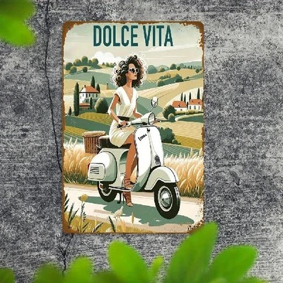 OHNE Blechschild Dolce Vita Vespa Pin Up Girl Vintage Metallschild TE2477