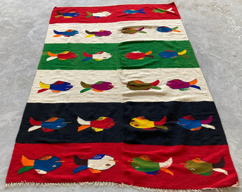 Vintage Traditional Handmade Lovely Pictorial Kilim Floor Rug Carpet 197x13 cm