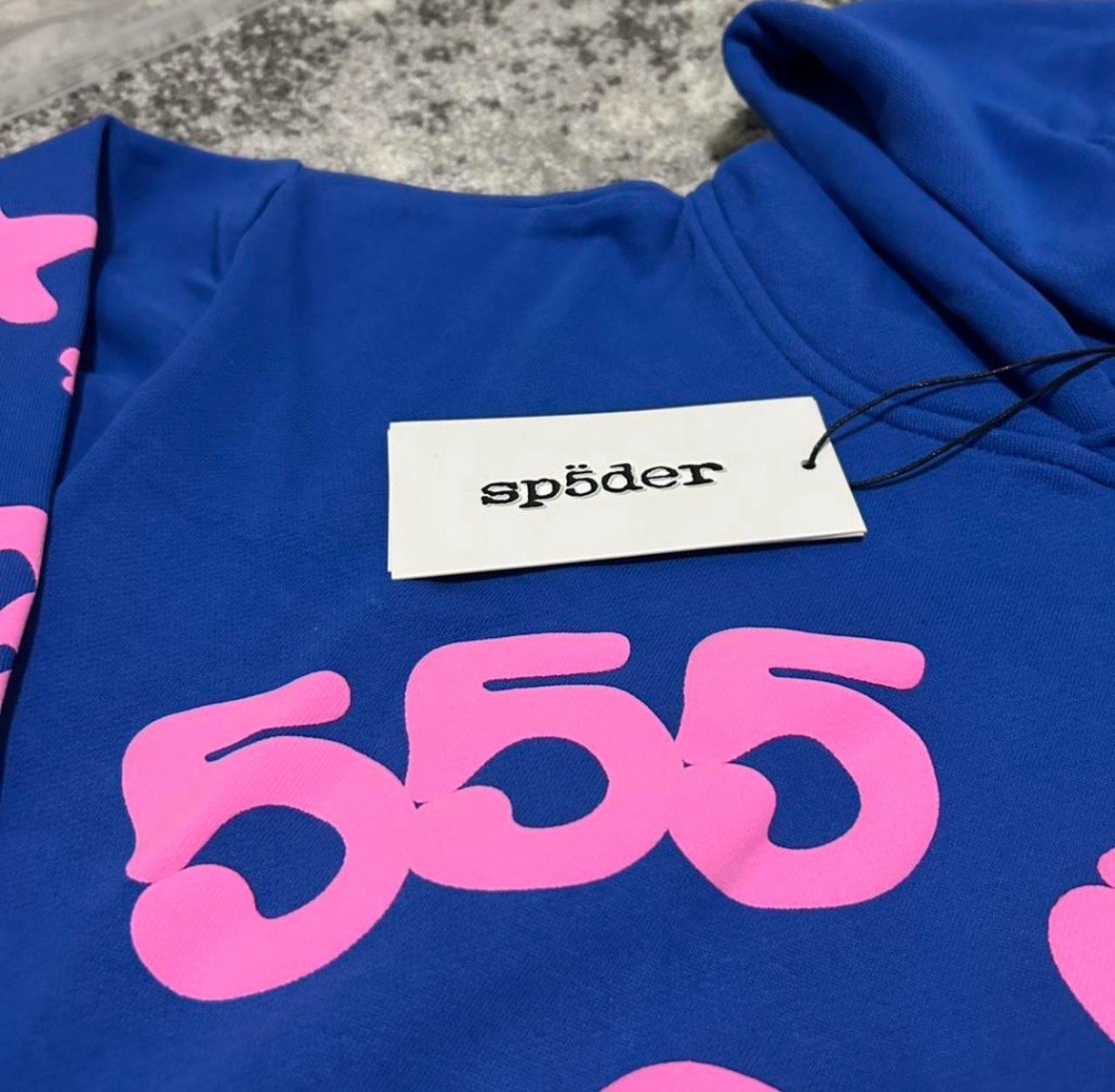spöder Blue and Pink Hoodie with Pink Stars, 555 Number Print