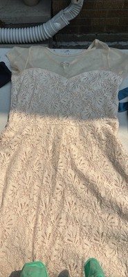 Kirra Lace Overlay Dress with Sheer Cap Sleeves Large Off White
