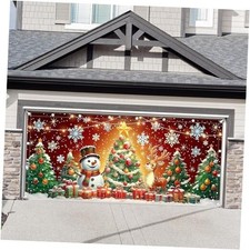 1PC 16x7ft Christmas Garage Door Banner Decorations Snowman Xmas Tree