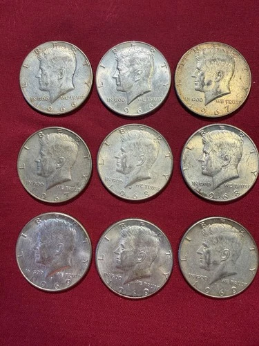 Lot of (9) JFK Kennedy 50 Cent Half Dollars 40% Silver US Coins Circ 1966 - 1969