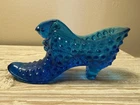 VINTAGE FENTON COBALT BLUE GLASS SLIPPER SHOE HOBNAIL PATTERN W/CAT HEAD