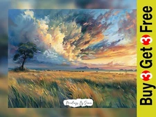Mesmerizing Dramatic Sky, Oil Painting Print 5"x7" on Matte Paper