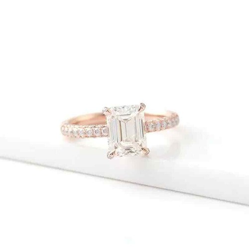 2.5Ct Emerald Cut Moissanite Engagement Wedding Gift Ring 14K Solid Rose Gold - Picture 2 of 9