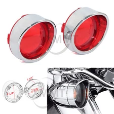 Chrome Bezel Red Lens Turn Signal Covers for Harley Dyna Softail Sportster XL883