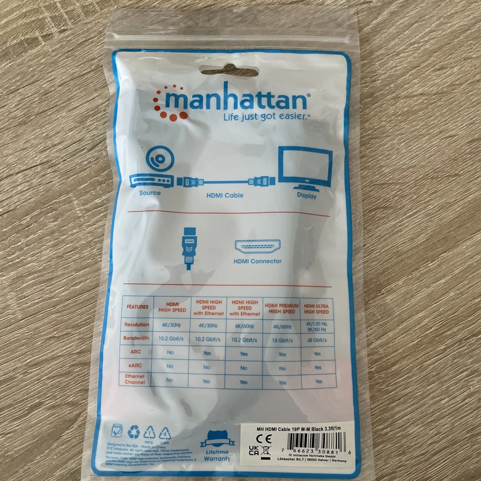 Manhattan High Speed HDMI Cable 4K@30Hz Ultra HD BRAND NEW - Image 2 of 2