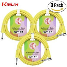 3-PACK Kirlin 10FT 1/4" Straight to Right Angle Guitar Cable Lemon Yellow