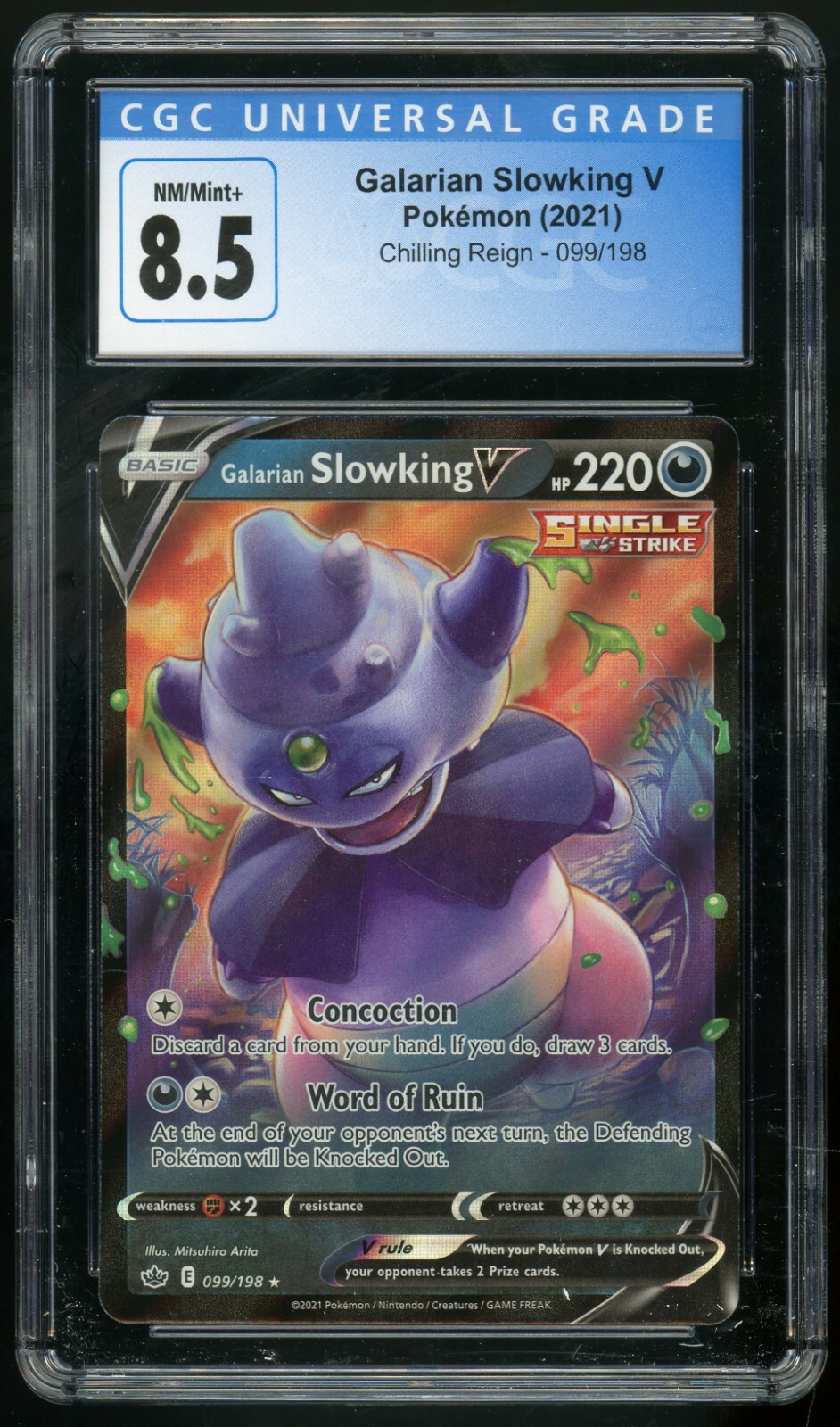 GALARIAN SLOWKING V (2021) Pokemon Chilling Reign Full Art Ultra 99/198 CGC 8.5
