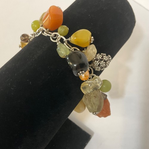 Bracciale Vintage Silpada Argento Sterling Pietre Miste Perle Cha-Cha Pendente 8” - Foto 19 di 24