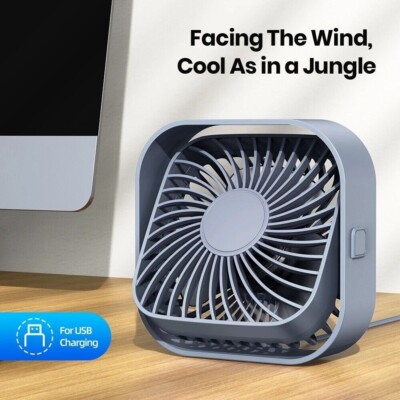 TOPK Mini Portable USB Desk Fan Table Strong Airflow &Quiet Operation 3 Speed