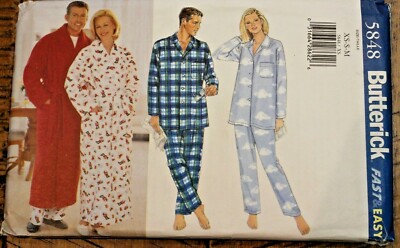 Butterick 5848 Misses Mens Robe Pajamas -Top Pants Sewing Pattern XS-S-M (30-40)