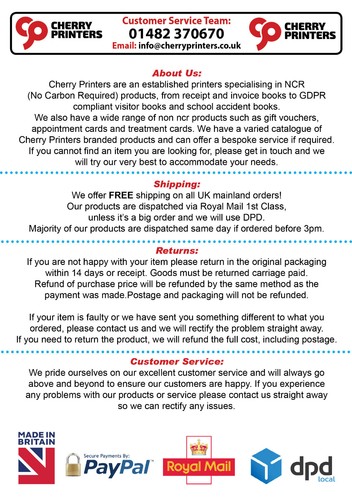 Cherry NCR Invoice Numbered Duplicate Book A5 (148mm x 210mm) 50 sets Carbonless - Picture 4 of 4