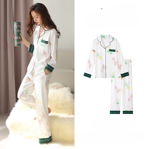 Women's 100% Pure Coton Pajamas Set Floral Printed Sleepwear 2 Pcs Pants Suit - 第 23/25 張圖片