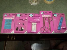 Mixed Lot Dyno, Sewing Machine Needles, Needles, Hooks, Scissors, Tape, 5pc