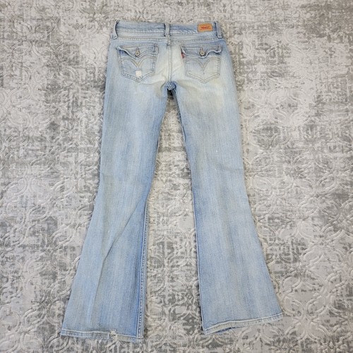 Pantalones de mezclilla Levi's 524 para mujer 5 azules desgastados pierna acampanada bolsillos manchados - Imagen 7 de 17